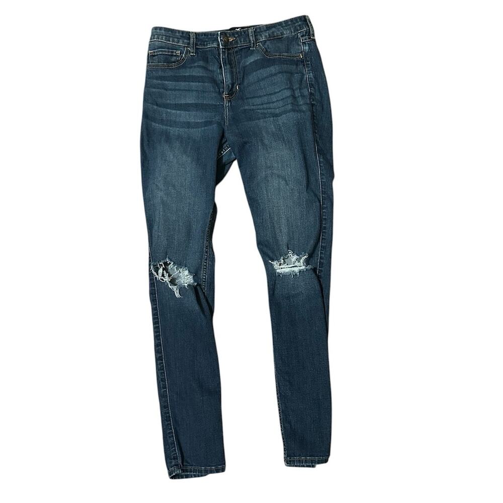 Hollister Hi-Rise Super Distressed Skinny Jeans Dark Wash Women's Size 11R 30x30
